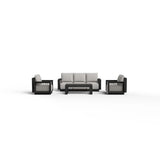 Furnish365 Ikos 5 seater outdoor lounge set with polyrattan wicker and aluminium frame in a modern garden setting