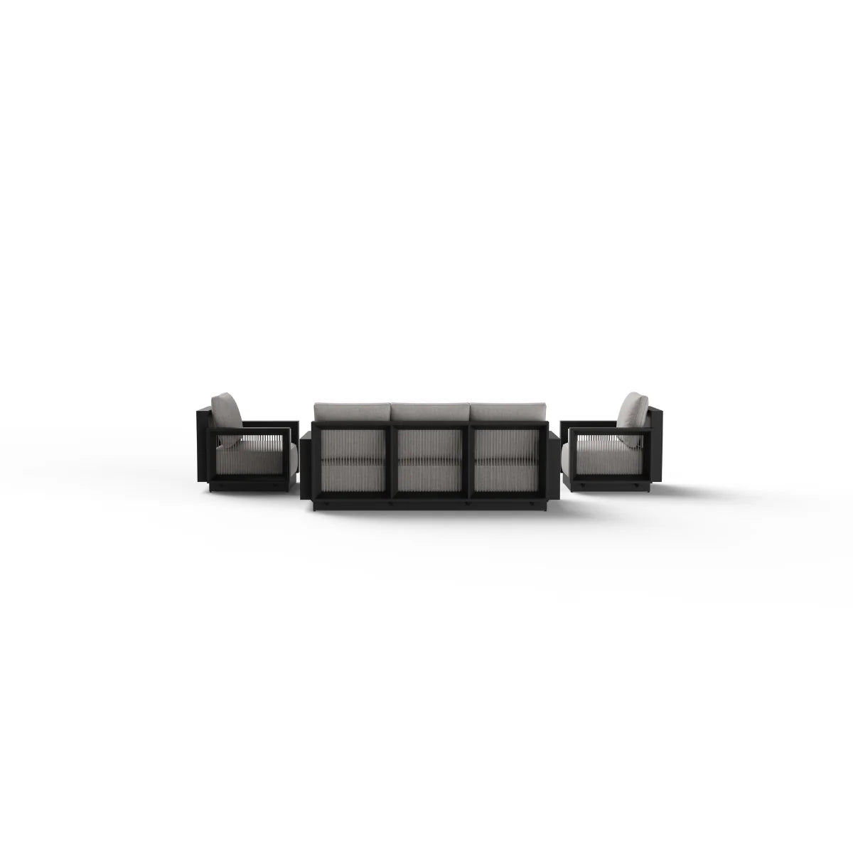 Furnish365 Ikos 5 seater outdoor lounge set with polyrattan wicker and aluminium frame in a modern garden setting