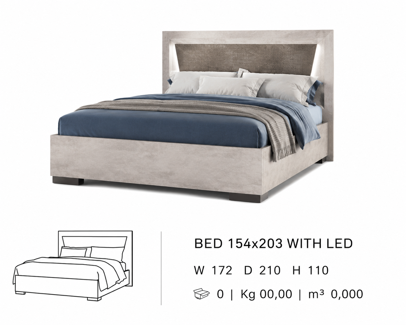 Illuminated king bed with LED headboard – Italian design, 154x203 cm, soft glow for modern UK bedrooms