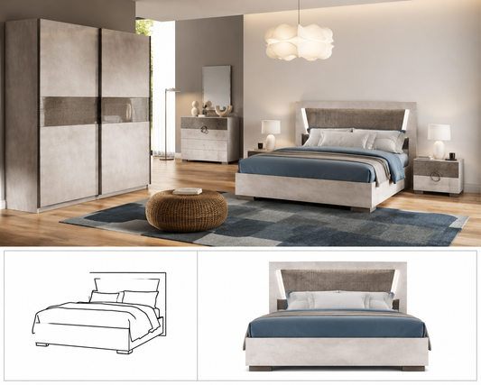 Illuminated king bed with LED headboard – Italian design, 154x203 cm, soft glow for modern UK bedrooms