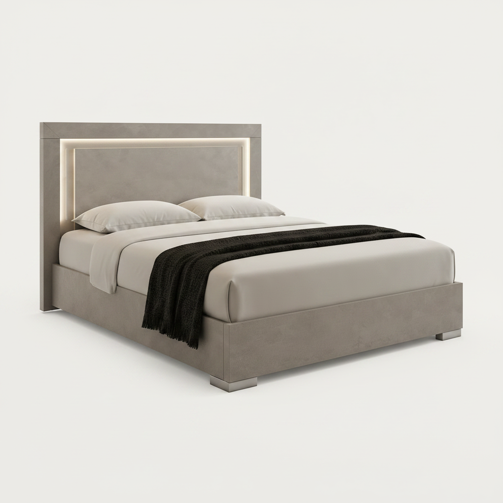 Italian Design King Bed – Modern Headboard, LED Lighting – 206.5 cm Deep