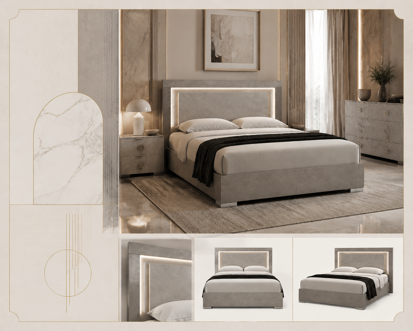 Italian design king bed – modern headboard with LED lighting for elegant bedrooms