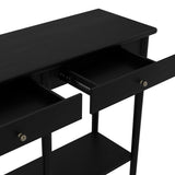 LPD Furniture Jackson matte black console table with antique brass handles in a modern hallway setting