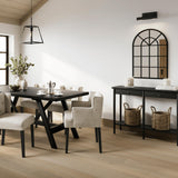 LPD Furniture Jackson matte black console table with antique brass handles in a modern hallway setting