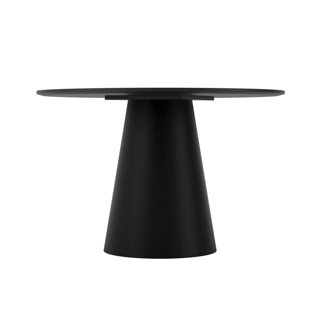 LPD Furniture Juno black round dining table in a modern dining setting