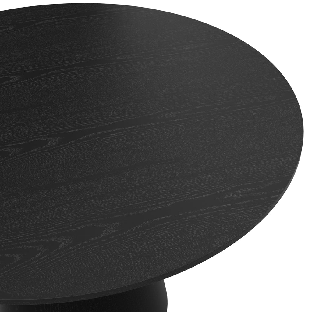 LPD Furniture Juno black round dining table in a modern dining setting