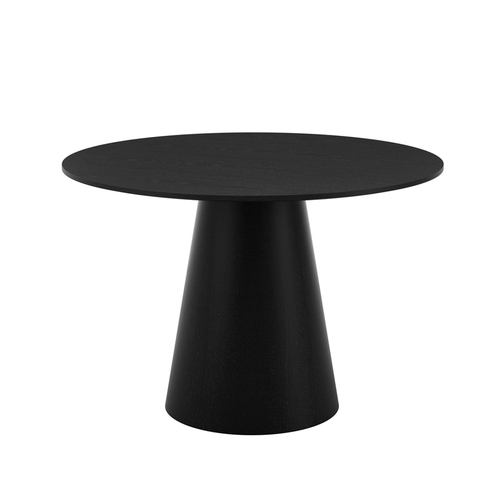 LPD Furniture Juno black round dining table in a modern dining setting