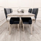 Furnish365 Kensington dark grey velvet dining chair with deep buttoned back and chrome studs in a modern dining setting