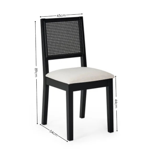 Knoxley Set of 2 Rattan Back Chairs – Black Oak – Fabric Seats (Pre-order – May)