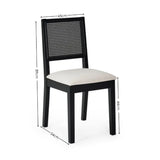 Julian Bowen Knoxley set of 2 black oak rattan back dining chairs with fabric seats in a modern dining setting