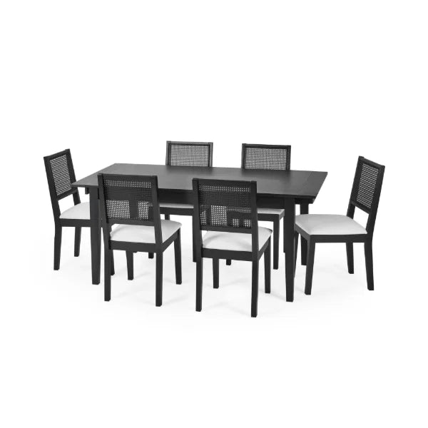 Knoxley Set of 2 Rattan Back Chairs – Black Oak – Fabric Seats (Pre-order – May)