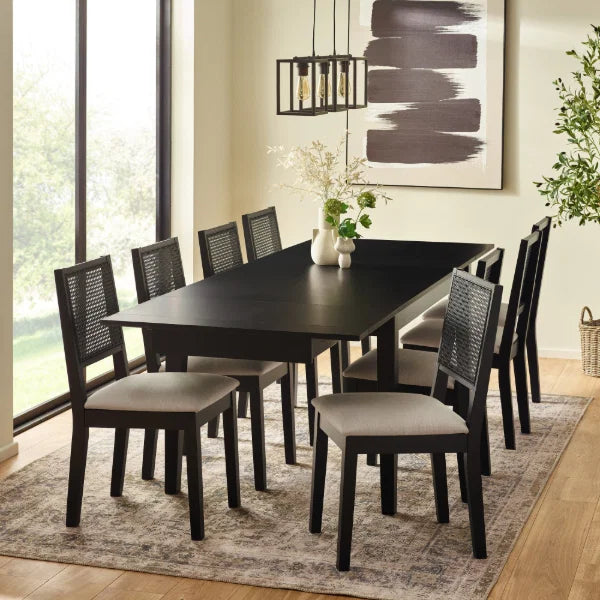 Knoxley Set of 2 Rattan Back Chairs – Black Oak – Fabric Seats (Pre-order – May)