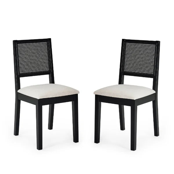 Knoxley Set of 2 Rattan Back Chairs – Black Oak – Fabric Seats (Pre-order – May)