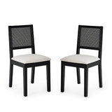Knoxley Set of 2 Rattan Back Dining Chairs – Black Oak Frame with Fabric Seats | Julian Bowen