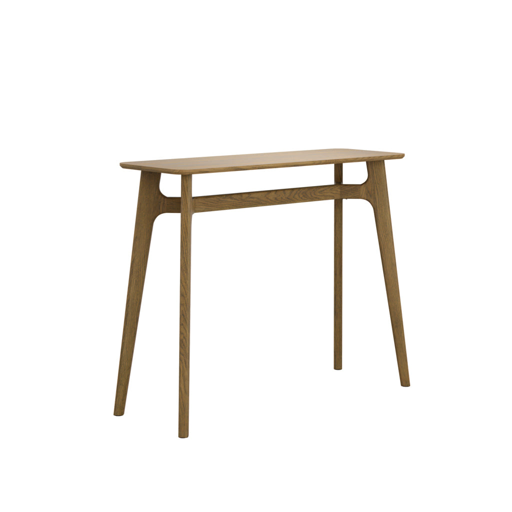 LPD Furniture Kitt smoked oak console table with solid oak frame in a modern hallway setting