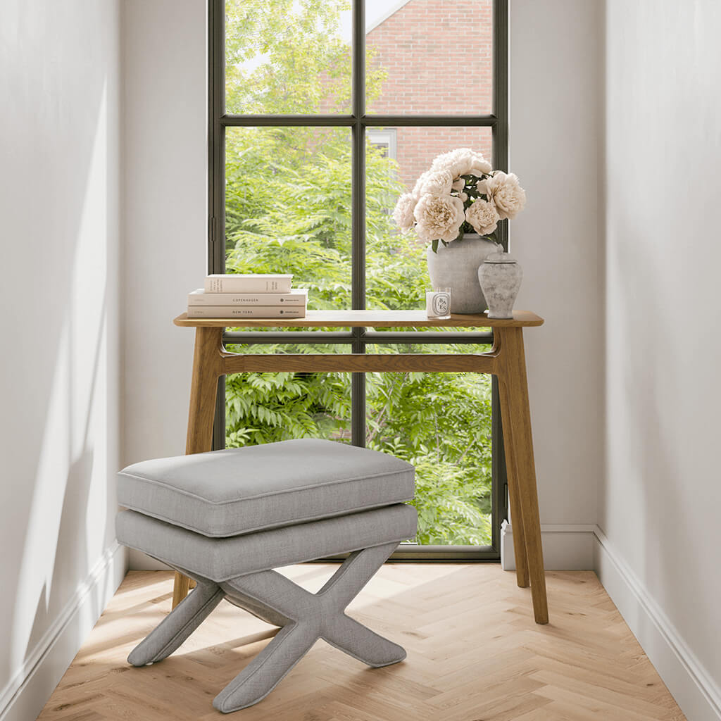 LPD Furniture Kitt smoked oak console table with solid oak frame in a modern hallway setting