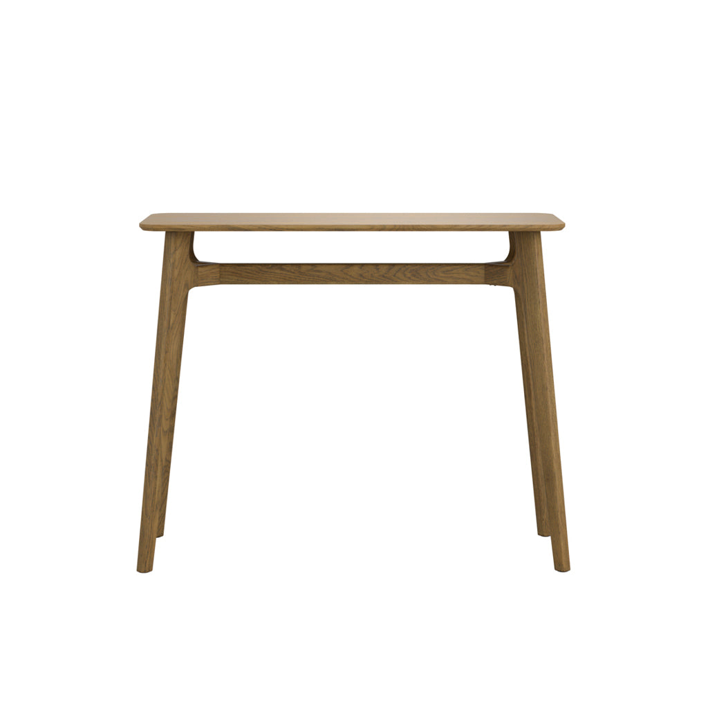 LPD Furniture Kitt smoked oak console table with solid oak frame in a modern hallway setting