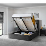 Langham Scalloped Headboard Storage Bed – Grey – Ottoman Base with Elegant Scalloped Design | Julian Bowen