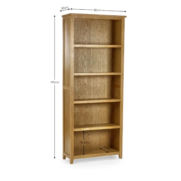 Mallory Tall Bookcase – Oak & White – 5 Spacious Shelves – Maximises Vertical Storage