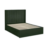 Leila bottle green double bed with vertical panelled headboard in a modern bedroom setting