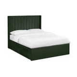 Leila bottle green double bed with vertical panelled headboard in a modern bedroom setting