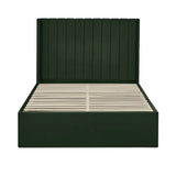 Leila bottle green double bed with vertical panelled headboard in a modern bedroom setting