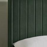 Leila bottle green king bed with vertical panelled headboard in a modern bedroom setting