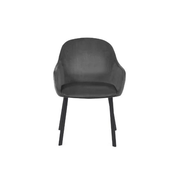 Lima set of 2 grey velvet dining chairs with diamond stitching in a modern dining room setting