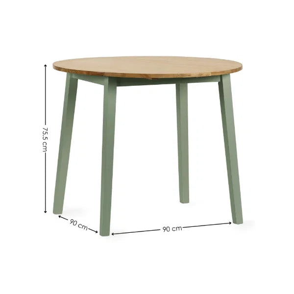 Linwood sage green and natural oak drop leaf table in a compact kitchen setting