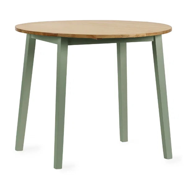 Linwood sage green and natural oak drop leaf table in a compact kitchen setting