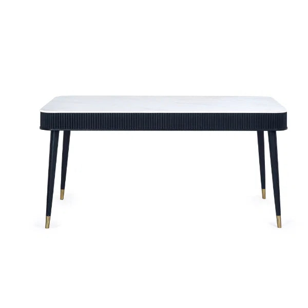 Louis Black Fluted Stone Top Dining Table – Luxury Marble Effect with Gold Accents, Seats 4-6