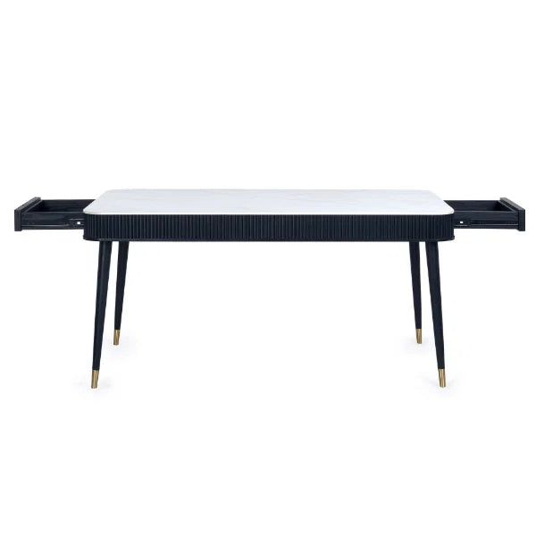 Louis Black Fluted Stone Top Dining Table – Luxury Marble Effect with Gold Accents, Seats 4-6