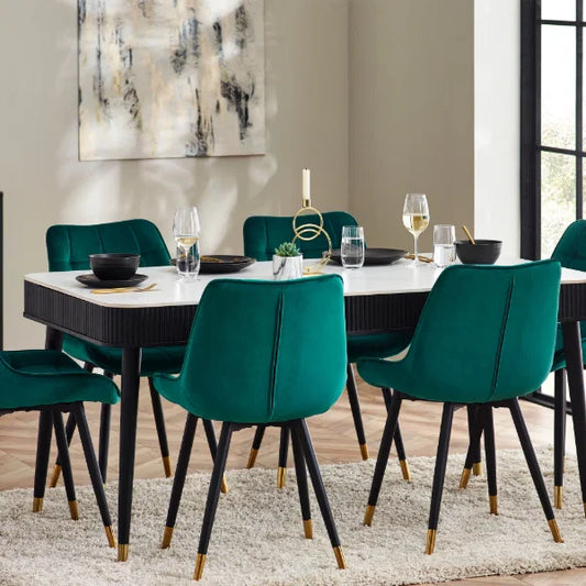 Louis Black Fluted Stone Top Dining Table – Luxury Marble Effect with Gold Accents, Seats 4-6