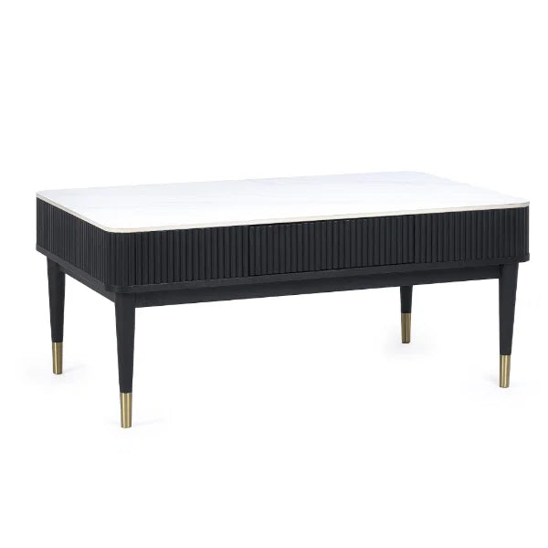 Louis Black Fluted Coffee Table with Drawers – Hidden Storage, Striking Design