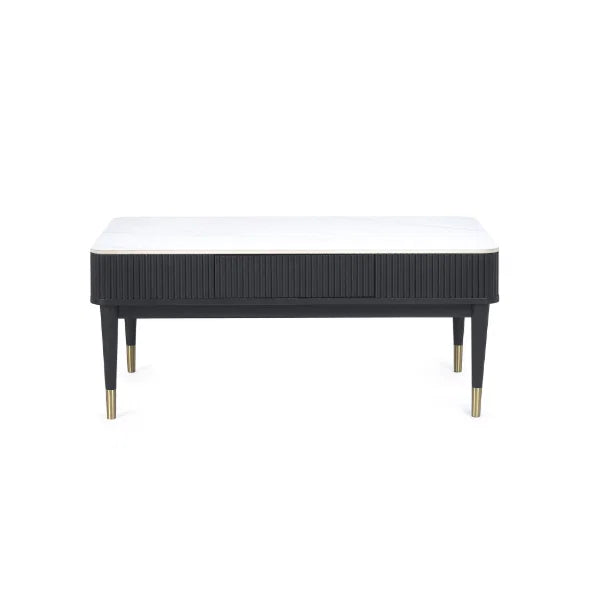 Louis Black Fluted Coffee Table with Drawers – Hidden Storage, Striking Design