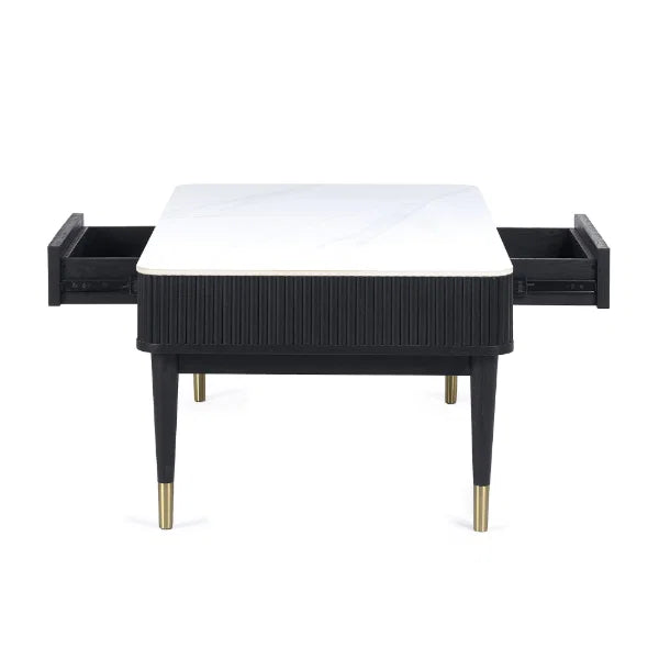 Louis Black Fluted Coffee Table with Drawers – Hidden Storage, Striking Design