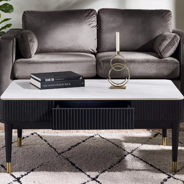 Louis Black Fluted Coffee Table with Drawers – Hidden Storage, Striking Design