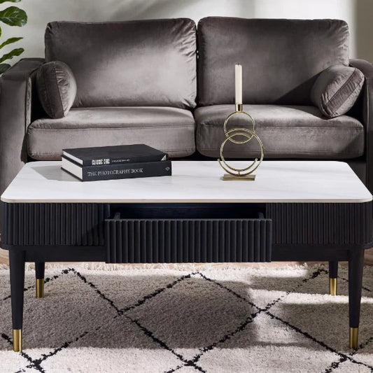 Louis Black Fluted Coffee Table with Drawers – Hidden Storage, Striking Design