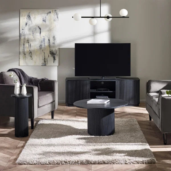 Louis Black Fluted TV Unit – Striking Textured Panels – Fits TVs up to 65