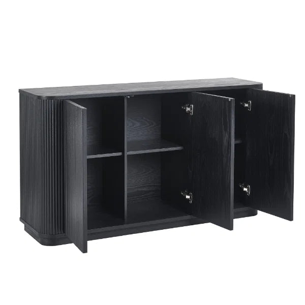 Louis Black Fluted Sideboard – Elegant Matt Black Finish with Push-Touch Cupboards