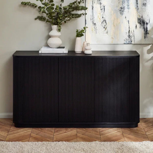 Louis Black Fluted Sideboard – Elegant Matt Black Finish with Push-Touch Cupboards