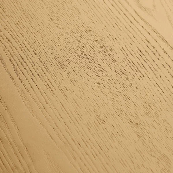 Louis fluted light oak round dining table in a contemporary dining room setting
