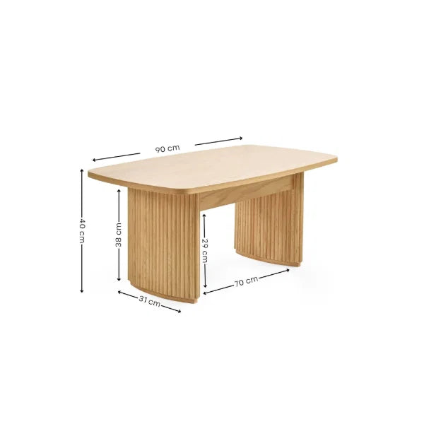 Louis fluted light oak compact coffee table in a modern living room setting