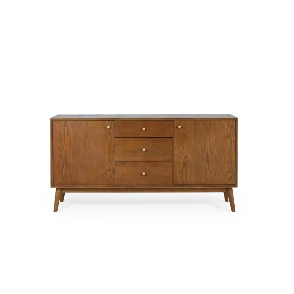 Lowry Large Sideboard – Oak – Retro-Inspired Design with Golden Knobs