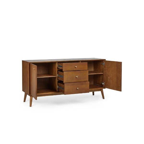 Lowry Large Sideboard – Oak – Retro-Inspired Design with Golden Knobs