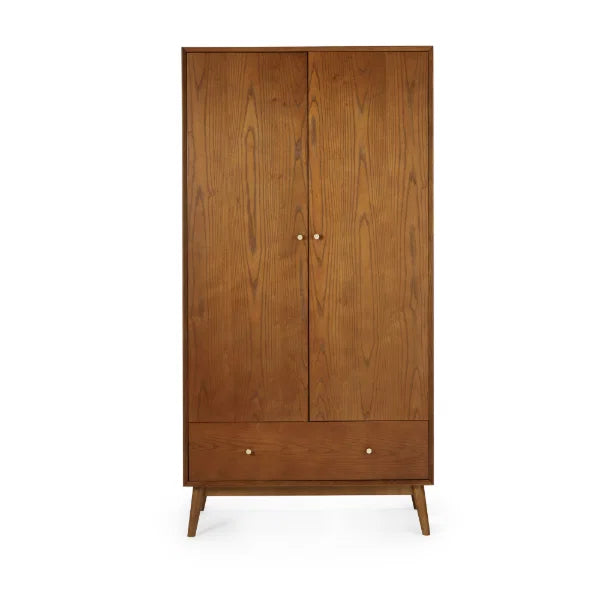 Lowry 2 Door Wardrobe – Oak – Classic Design with Brushed Metal Handles