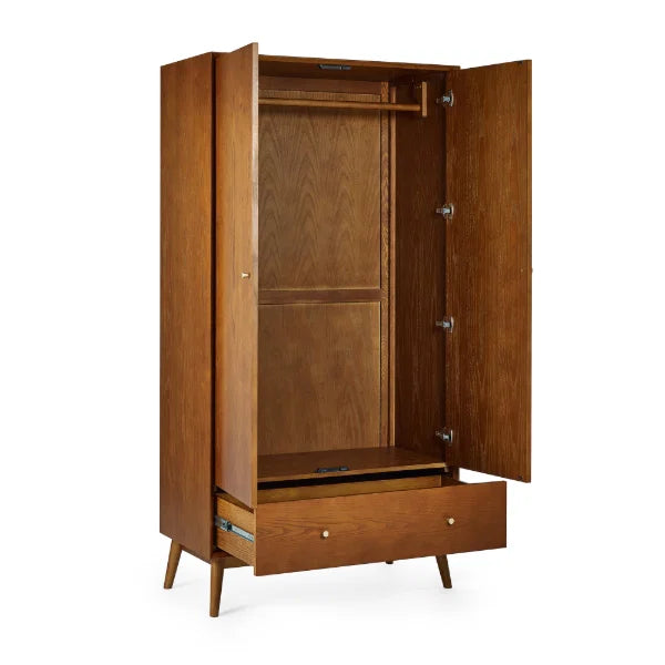 Lowry 2 Door Wardrobe – Oak – Classic Design with Brushed Metal Handles