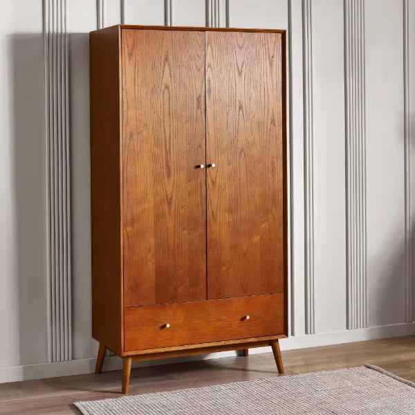 Lowry 2 Door Wardrobe – Oak – Classic Design with Brushed Metal Handles