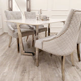 Furnish365 Lucien chrome dining table with polar white sintered stone top in a contemporary dining room setting