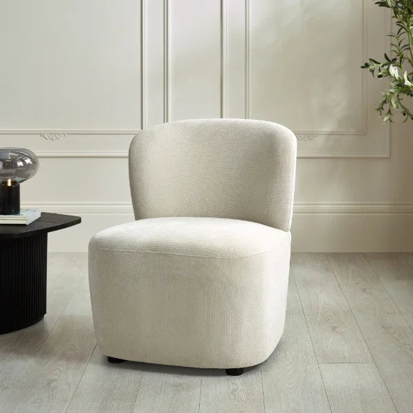 Lunetta dune beige chenille accent chair in a modern living room setting